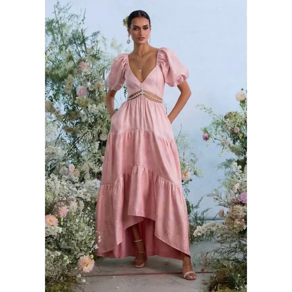 V Chapman The Emma Dress In Light Pink Windsor Brocade Size 12 Embellished Maxi
